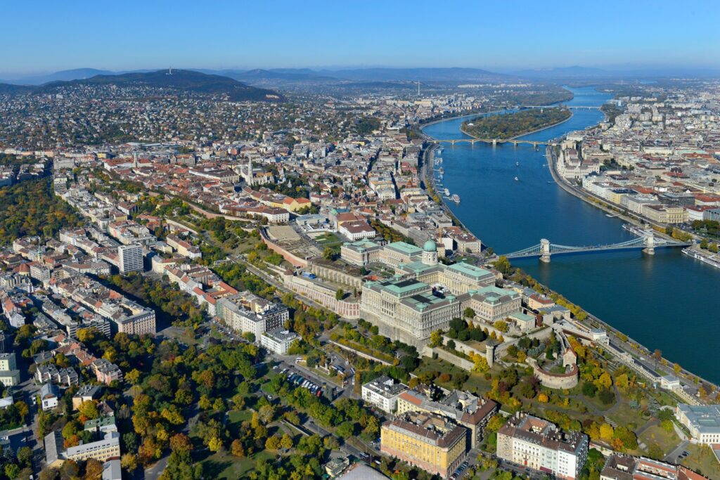 Castle District in Budapest. Buda Castle. Danube River