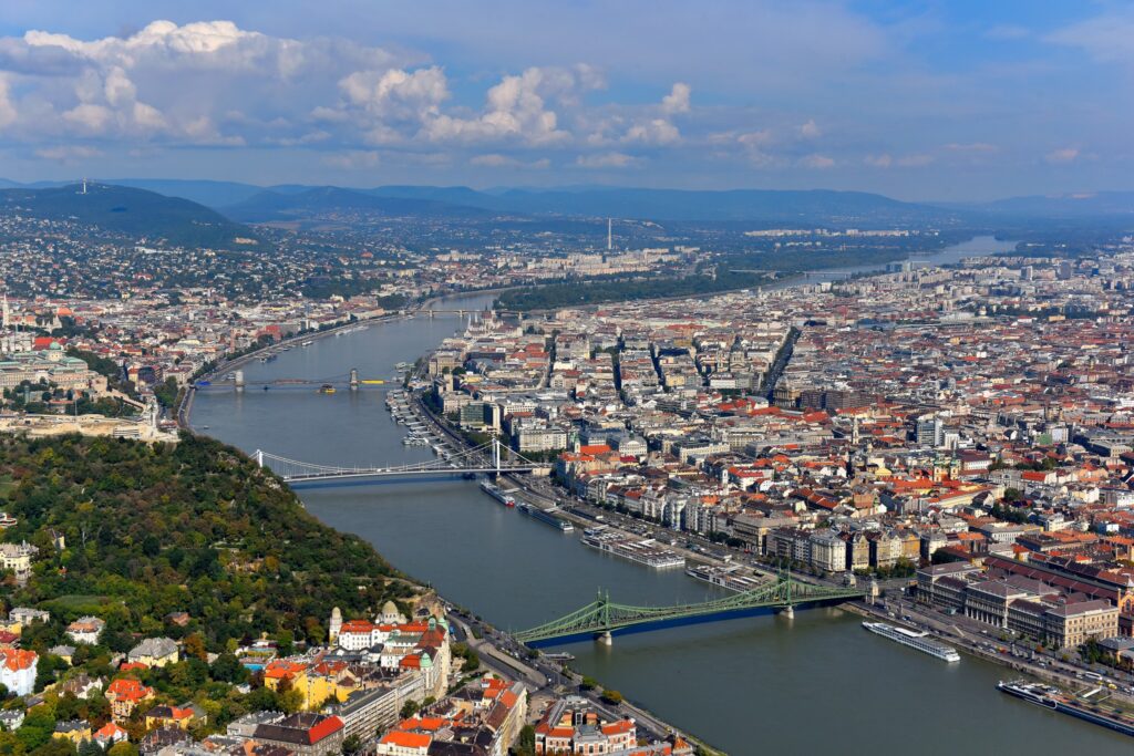 Danube River in Budapest. Liberty Bridge. Elizabeth Bridge